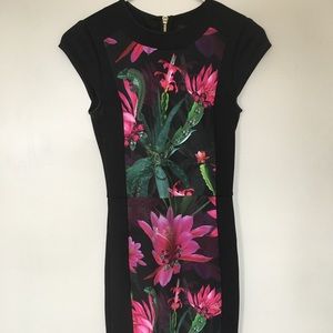 Ted Baker Black & Floral Fitted Dress
